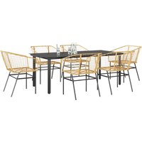 Berkfield Home 7 Piece Garden Dining Set Brown Poly Rattan Glass