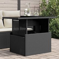 Berkfield Home Garden Table with Glass Top Black 100x55x73 cm Poly Rattan | Size: 100 x 55 x 73 cm