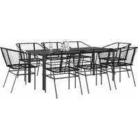 Berkfield Home 9 Piece Garden Dining Set Black Poly Rattan Glass