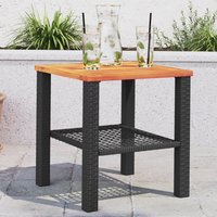Berkfield Home Garden Table Black 40x40x42 cm Poly Rattan Acacia Wood | Size: 40 x 40 x 42 cm