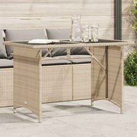 Berkfield Home Garden Table with Glass Top Beige 110x68x70 cm Poly Rattan | Size: 110 x 68 x 70 cm