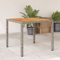 Berkfield Home Garden Table with Acacia Wood Top Grey 90x90x75 cm Poly Rattan | Size: 90 x 90 x 75 cm