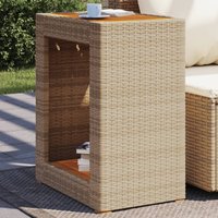 Berkfield Home Garden Side Table with Wooden Top Beige 60x40x75 cm Poly Rattan | Size: 60 x 40 x 75 cm