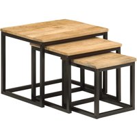 Berkfield Home Nesting Coffee Tables 3 pcs Solid Wood Mango & Iron in Brown