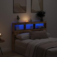 Berkfield Home Headboard Cabinet with LED Old Wood 140x17x102 cm in Brown | Size: 140 x 17 x 102 cm