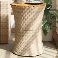 Berkfield Home Garden Side Table Drum Shape Beige Poly Rattan & Solid Wood