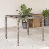 Berkfield Home Garden Table with Glass Top Grey 90x90x75 cm Poly Rattan | Size: 90 x 90 x 75 cm