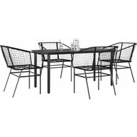 Berkfield Home 5 Piece Garden Dining Set Black Poly Rattan Glass