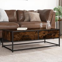 Berkfield Home Coffee Table Smoked Oak 100x50x35 cm Engineered Wood & Metal in Brown | Size: 100 x 50 x 35 cm