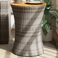 Berkfield Home Garden Side Table Drum Shape Grey Poly Rattan & Solid Wood