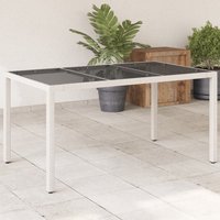 Berkfield Home Garden Table with Glass Top White 150x90x75 cm Poly Rattan | Size: 150 x 90 x 75 cm