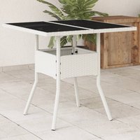 Berkfield Home Garden Table with Glass Top White 80x80x75 cm Poly Rattan | Size: 80 x 80 x 75 cm