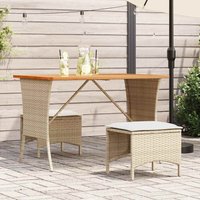 Berkfield Home Garden Table with Acacia Wood Top Beige 105x75x72 cm Poly Rattan | Size: 105 x 75 x 72 cm