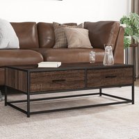 Berkfield Home Coffee Table Brown Oak 100x50x35 cm Engineered Wood & Metal | Size: 100 x 50 x 35 cm