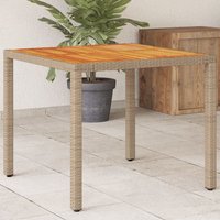 Berkfield Home Garden Table Beige 90x90x75 cm Poly Rattan Acacia Wood | Size: 90 x 90 x 75 cm