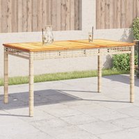 Berkfield Home Garden Table Beige 140x80x75 cm Poly Rattan Acacia Wood | Size: 140 x 80 x 75 cm