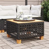 Berkfield Home Garden Table Black 55x55x36 cm Poly Rattan Acacia Wood | Size: 55 x 55 x 36 cm