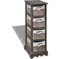 Berkfield Home Wooden Storage Rack 4 Weaving Baskets Brown