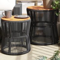 Berkfield Home Garden Side Tables 2 pcs with Wooden Top Black Poly Rattan