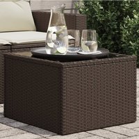 Berkfield Home Garden Table with Glass Top Brown 55x55x37 cm Poly Rattan | Size: 55 x 55 x 37 cm
