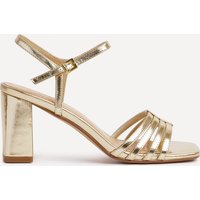 Linzi Women's Annie Gold Faux Leather Strappy Block Heel | Size: 4-Standard Fit