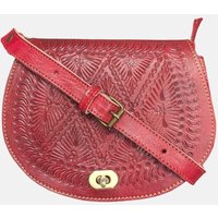 Berber Leather Women's 'The Temara' Embossed Leather Saddle Bag in Red