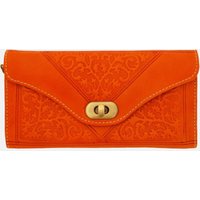 Berber Leather Women's Tri-Fold Embossed Leather Purse in Orange