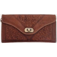 Berber Leather Women's Tri-Fold Embossed Leather Purse in Dark Brown