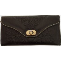 Berber Leather Women's Tri-Fold Embossed Leather Purse in Black
