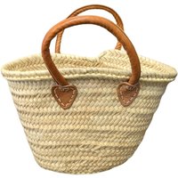 Berber Leather Women's 'The Safi' Small Rattan Tote Bag in Light Sand