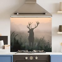 Choose Your Print Premium 90 x 75cm 6mm Glass Wild Misty Stag Kitchen Splashback Toughened | Size: 90 x 75 cm