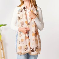 My Posh Shop Women's Cream & Beige Cat Print Scarf