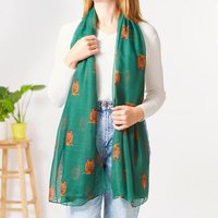 My Posh Shop Women's Green Highland Cow Print Scarf