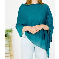 My Posh Shop Women's Peacock Light Weight Wool Mix Poncho in Teal