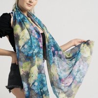 My Posh Shop Women's Blue Abstract Flower Print Scarf