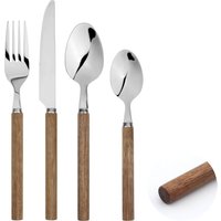 Glim & Glam Cutlery Sets Acacia Wooden Handle Stainless Steel 16pc in Brown