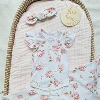 Minky Myles Girl's Newborn Baby Floral Bodysuit With Frill Sleeve in White | Size: 3-6 m