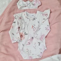 Minky Myles Girl's Newborn Baby Fairy & Floral Bodysuit With Frill Long Sleeve in White | Size: 6-12 m
