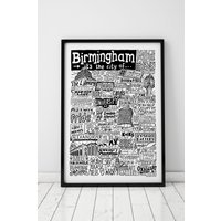 Sketchbook Design Birmingham Landmarks A4 Print - Black Frame