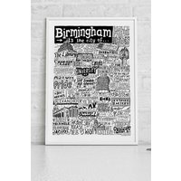 Sketchbook Design Birmingham Landmarks A4 Print - White Frame