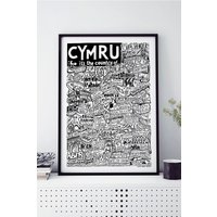 Sketchbook Design Cymru Landmarks A3 Print - Black Frame
