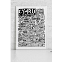 Sketchbook Design Cymru Landmarks A3 Print - White Frame