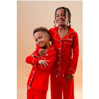 Lulabay Personalised Jersey Long Pyjamas in Red | Size: 5-6 Years