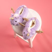 Lulabay Girl's Unicorn Faux Fur Slippers in Lilac | Size: Infant 5-6