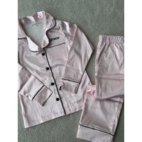 Lulabay Personalised Satin Long Pyjamas in Light Pink | Size: 3-4 Years