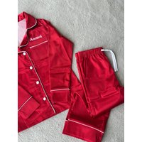 Lulabay Personalised Satin Long Pyjamas in Red | Size: 7-8 Years