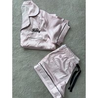 Lulabay Personalised Satin Short Pyjamas in Light Pink | Size: 1-2 Years