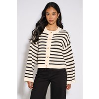 Stripe Cable Knit Crop Cardigan S M