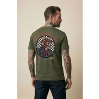 Rum Knuckles Men's Skull Moto T-Shirt in Khaki | Size: XL