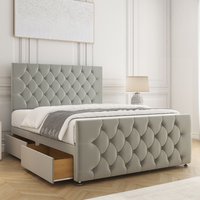 BSSPOKE Maya Velvet Plush Divan Bed 24"Headboard & Footboard 4Drawers Mattress in Silver | Size: Super King